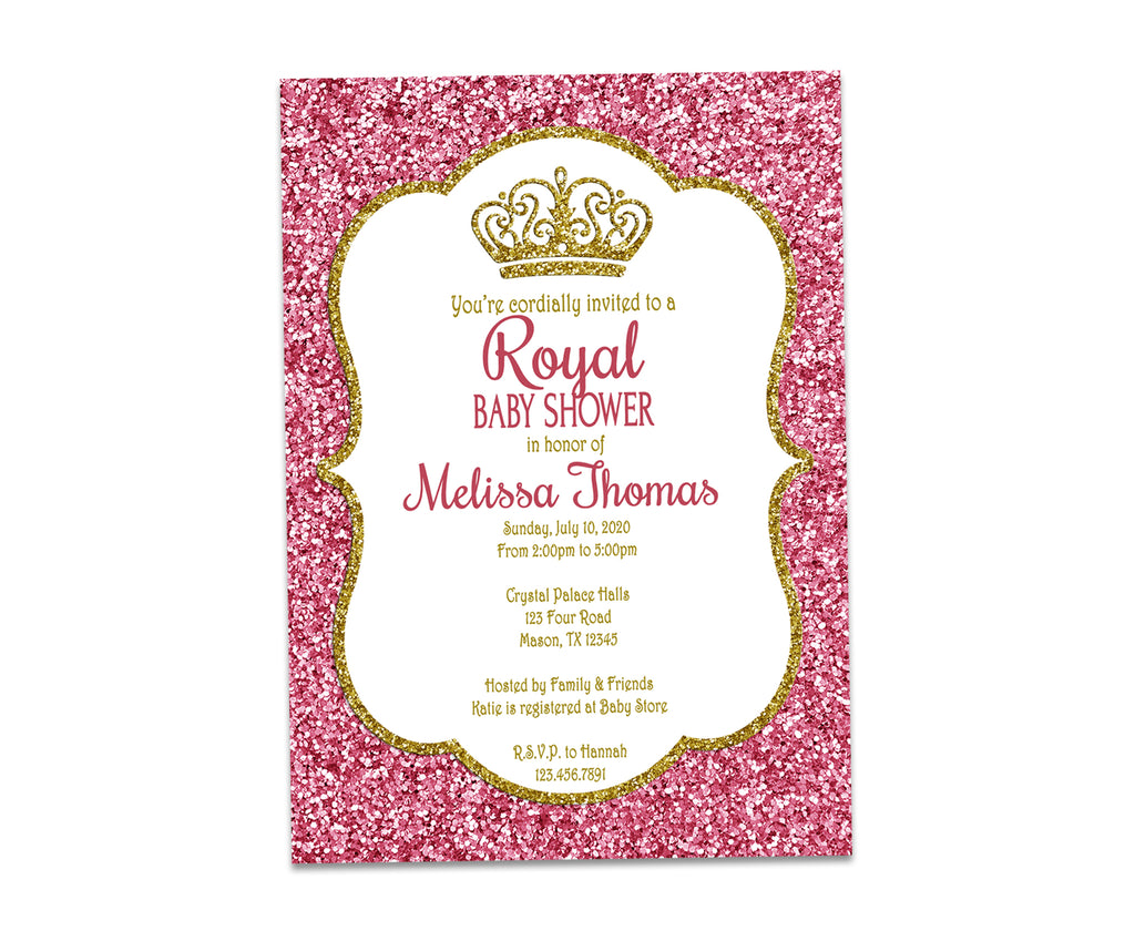 Pink and gold princess baby hot sale shower invitations