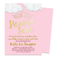 Pink Heaven Sent Baby Shower Invitations