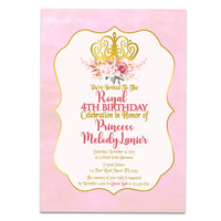 Pretty Floral Pink Princess Birthday Invitations