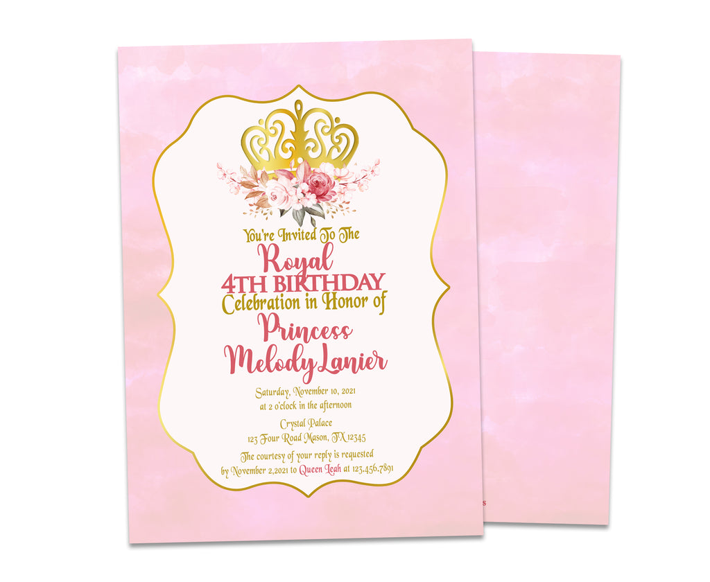 Pretty Floral Pink Princess Birthday Invitations