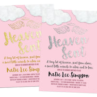 Pink Heaven Sent Baby Shower Invitations