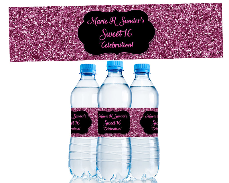 Parisian Glitter Water Bottle Labels 5 To A Sheet