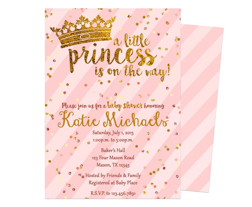 Pink and Gold Princess Baby Shower Invitation Party Print Express