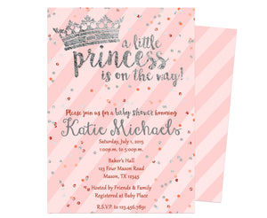 Pink & Silver Princess Baby Shower Invitation