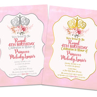 Pretty Floral Pink Princess Birthday Invitations