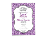 Silver & Purple Glitter Princess Baby Shower Invitation