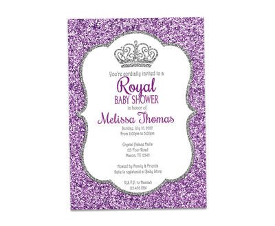 Silver & Purple Glitter Princess Baby Shower Invitation