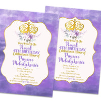 Royal Purple Princess Birthday Invitations