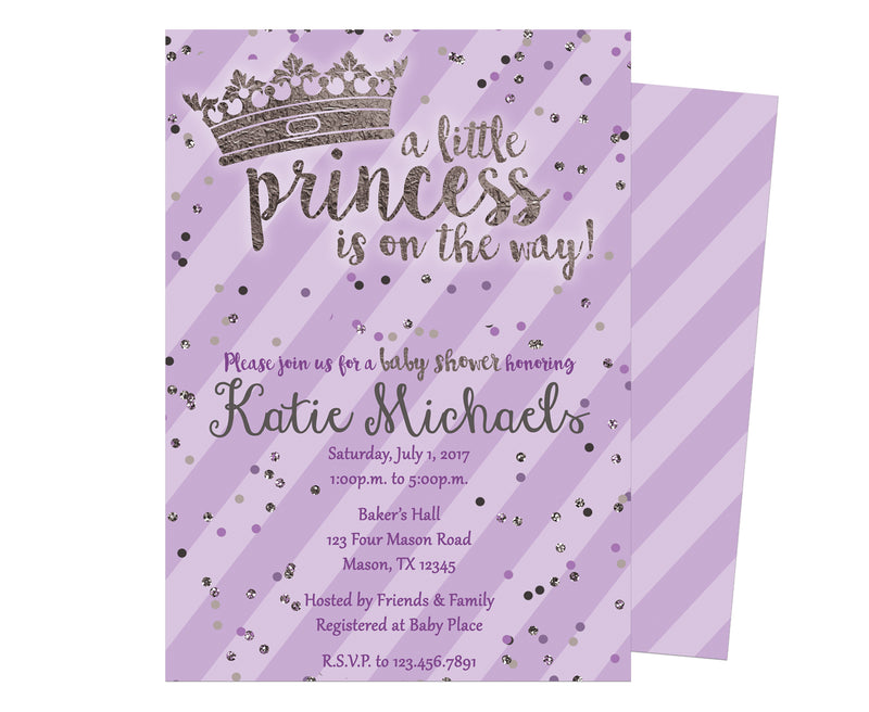 Purple and silver baby shower sales invitations