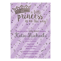 Purple and Silver Princess Baby Shower Invitation