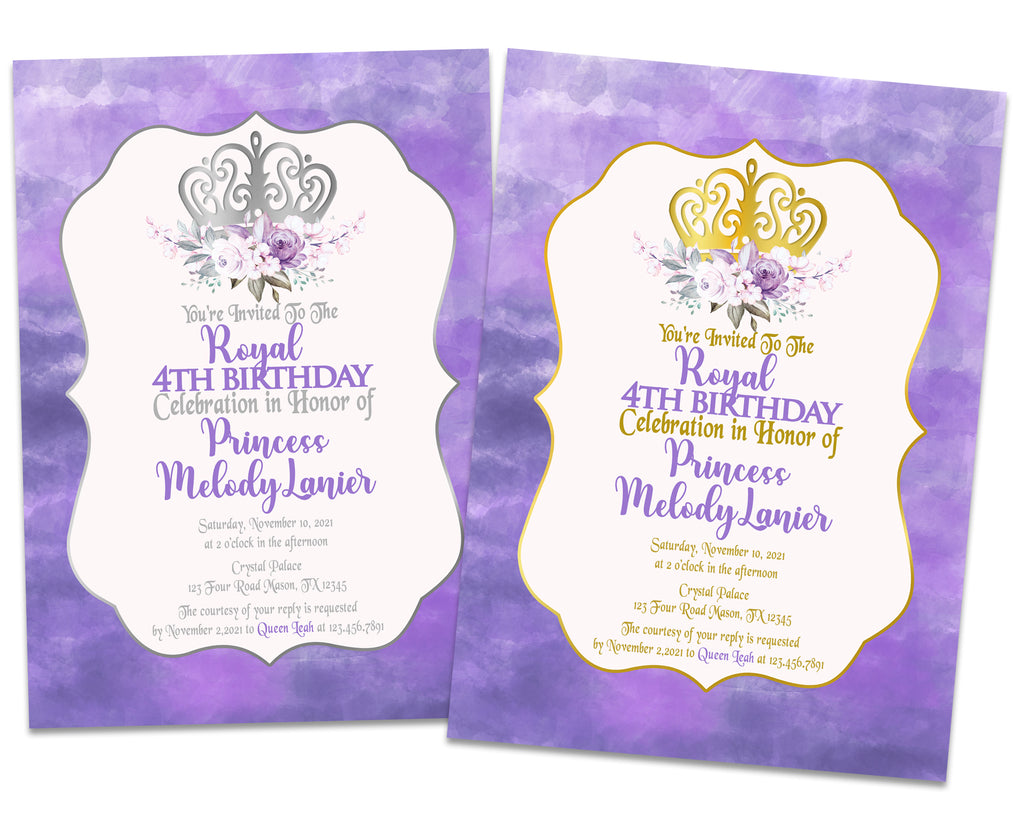 Royal Purple Princess Birthday Invitations