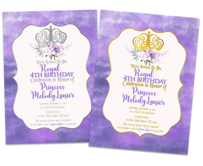Royal Purple Princess Birthday Invitations