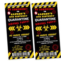 Quarantine Virtual Birthday Party Ticket Invitations
