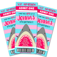 Girl Shark Admission Ticket Invitation Pink