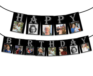 Silver Glitter Adult Birthday Photo Banner