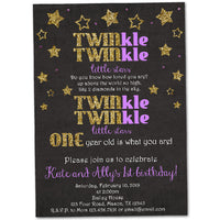 Twins Twinkle Little Star Birthday Invitations Purple Gold