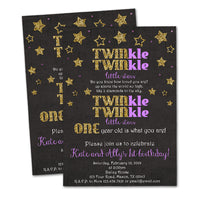 Twins Twinkle Little Star Birthday Invitations Purple Gold