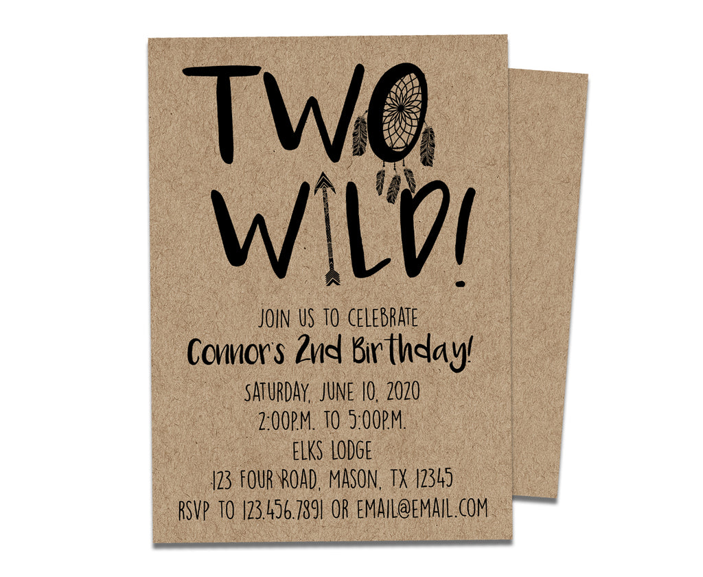 TWO Wild 2nd Birthday Invitations Kraft