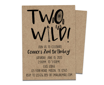 TWO Wild 2nd Birthday Invitations Kraft