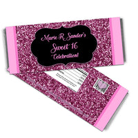 Pink Glitter Sweet 16 Candy Bar Wrappers