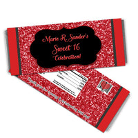 Black & Red Glitter Sweet 16 Candy Bar Wrappers