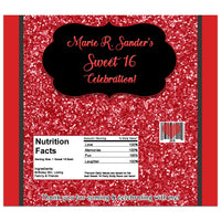 Black & Red Glitter Sweet 16 Candy Bar Wrappers